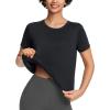 imagebaleaf Womens Workout Tops Athletic Shirts Cropped Short Sleeve Split Back Running Gym Quick Dry Sun Protection UPF 50Black
