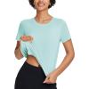 imagebaleaf Womens Workout Tops Athletic Shirts Cropped Short Sleeve Split Back Running Gym Quick Dry Sun Protection UPF 50Green