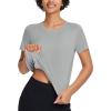 imagebaleaf Womens Workout Tops Athletic Shirts Cropped Short Sleeve Split Back Running Gym Quick Dry Sun Protection UPF 50Grey