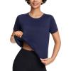 imagebaleaf Womens Workout Tops Athletic Shirts Cropped Short Sleeve Split Back Running Gym Quick Dry Sun Protection UPF 50Navy