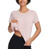 imagebaleaf Womens Workout Tops Athletic Shirts Cropped Short Sleeve Split Back Running Gym Quick Dry Sun Protection UPF 50Pink