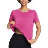 imagebaleaf Womens Workout Tops Athletic Shirts Cropped Short Sleeve Split Back Running Gym Quick Dry Sun Protection UPF 50Rose Red