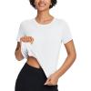 imagebaleaf Womens Workout Tops Athletic Shirts Cropped Short Sleeve Split Back Running Gym Quick Dry Sun Protection UPF 50White