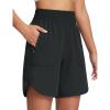 imagebaleaf Womens Athletic Shorts 7 Inch Long Running Workout Hiking Shorts High Waisted Quick Dry Zipper Pockets UPF50Black