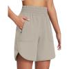 imagebaleaf Womens Athletic Shorts 7 Inch Long Running Workout Hiking Shorts High Waisted Quick Dry Zipper Pockets UPF50Brown