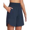 imagebaleaf Womens Athletic Shorts 7 Inch Long Running Workout Hiking Shorts High Waisted Quick Dry Zipper Pockets UPF50Navy