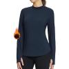 imagebaleaf Womens Thermal Shirts Fleece Lined Tops Long Sleeve Mock Neck Cold Weather Running Workout Gear Pocket ThumbholeNavyside Pocket