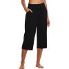 imagebaleaf Womens Wide Leg Capris Yoga Cotton Crop Pockets Summer Capri Sweatpants Loose Lounge Casual Workout PantsRegularblack