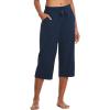 imagebaleaf Womens Wide Leg Capris Yoga Cotton Crop Pockets Summer Capri Sweatpants Loose Lounge Casual Workout PantsRegularnavy Blue