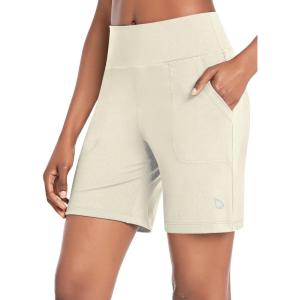 imagebaleaf Bermuda Shorts for Women High Waisted 7 Athletic Long Workout Running Shorts with 3 PocketsKhaki