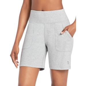 imagebaleaf Bermuda Shorts for Women High Waisted 7 Athletic Long Workout Running Shorts with 3 PocketsLight Gray