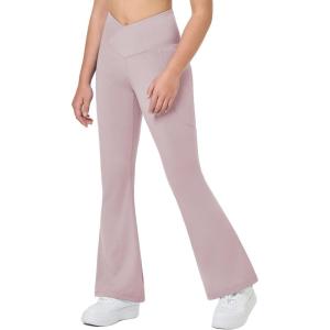 imagebaleaf Girls Flare Leggings Cross High Waisted Bootcut Yoga Dance Pants Kids Bell Bottoms Leggings with PocketsLight Purple