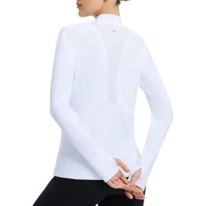 imagebaleaf Long Sleeve Shirts for Women Mock Neck Tops Turtleneck Thermal Fleece Base Layer with Thumb Hole Cold Weather GearWhite