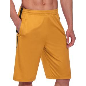 imagebaleaf Mens Basketball Shorts Long with Zipper Pockets Quick Dry Workout Training Drawstrings 11quotGold Yellow