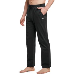 imagebaleaf Mens Sweatpants Casual Lounge Cotton Pajama Yoga Pants Open Bottom Straight Leg Male Sweat Pants with PocketsAblack