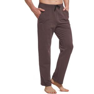 imagebaleaf Mens Sweatpants Casual Lounge Cotton Pajama Yoga Pants Open Bottom Straight Leg Male Sweat Pants with PocketsAbrown