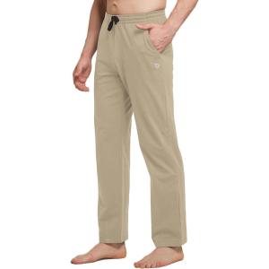 imagebaleaf Mens Sweatpants Casual Lounge Cotton Pajama Yoga Pants Open Bottom Straight Leg Male Sweat Pants with PocketsAkhaki