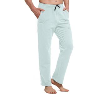 imagebaleaf Mens Sweatpants Casual Lounge Cotton Pajama Yoga Pants Open Bottom Straight Leg Male Sweat Pants with PocketsAlight Blue