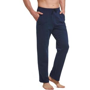 imagebaleaf Mens Sweatpants Casual Lounge Cotton Pajama Yoga Pants Open Bottom Straight Leg Male Sweat Pants with PocketsAnavy Blue