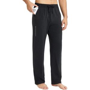 imagebaleaf Mens Sweatpants Casual Lounge Cotton Pajama Yoga Pants Open Bottom Straight Leg Male Sweat Pants with PocketsBcharcoalzipper Pocket