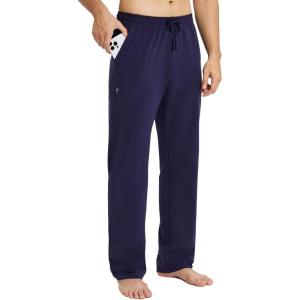 imagebaleaf Mens Sweatpants Casual Lounge Cotton Pajama Yoga Pants Open Bottom Straight Leg Male Sweat Pants with PocketsBnavy Bluezipper Pocket