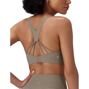 imagebaleaf Sweatleaf Womens Adjustable Sports Bras Crisscross Back Padded High Support Yoga Workout Running BraKhaki