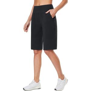imagebaleaf Womens 12quot Long Bermuda Shorts Knee Length Cotton Athletic Shorts Sweat Casual Lounge Walking SummerBlack