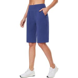imagebaleaf Womens 12quot Long Bermuda Shorts Knee Length Cotton Athletic Shorts Sweat Casual Lounge Walking SummerBlue