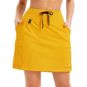 imagebaleaf Womens 16quot Hiking Cargo Skort Skirt High Waisted with Pockets Golf Workout UPF 50 Sun Protection Quick DryYellow