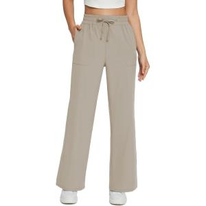 imagebaleaf Womens 21quot 30quot Wide Leg Pants Capris Athletic Casual with Pockets Drawstring Quick Dry Walking Workout UPF5030 Pantsbrown