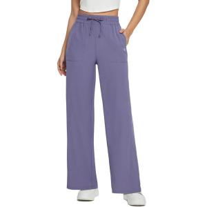 imagebaleaf Womens 21quot 30quot Wide Leg Pants Capris Athletic Casual with Pockets Drawstring Quick Dry Walking Workout UPF5030 Pantspurple