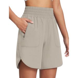 imagebaleaf Womens Athletic Shorts 7 Inch Long Running Workout Hiking Shorts High Waisted Quick Dry Zipper Pockets UPF50Brown