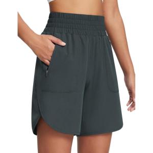 imagebaleaf Womens Athletic Shorts 7 Inch Long Running Workout Hiking Shorts High Waisted Quick Dry Zipper Pockets UPF50Dark Grey