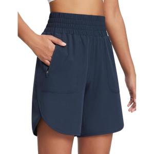 imagebaleaf Womens Athletic Shorts 7 Inch Long Running Workout Hiking Shorts High Waisted Quick Dry Zipper Pockets UPF50Navy