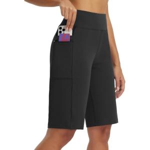 imagebaleaf Womens Bermuda Shorts 12quot Long Knee Length Running Athletic High Waist Zipper Pocket Quick Dry Loose FitBlack