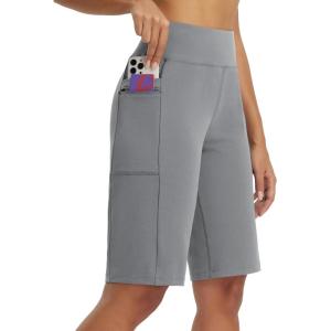 imagebaleaf Womens Bermuda Shorts 12quot Long Knee Length Running Athletic High Waist Zipper Pocket Quick Dry Loose FitDark Gray