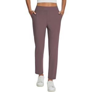 imagebaleaf Womens Business Casual Pants Stretch Travel Pants On Airplane with Zipper Pockets Dressy Slacks Golf Work Pull onTrip Brown