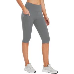 imagebaleaf Womens Capri Leggings with Pockets High Waisted Knee Length Capris Stretch for Casual Yoga Pants Workout ExerciseGraphite Gray