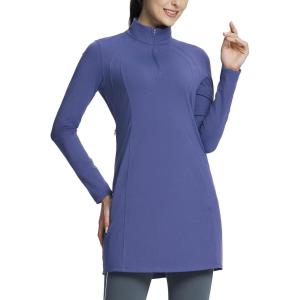 imagebaleaf Womens Fleece Dress Sweatshirt Winter Dress Tunic Long Warm Quarter Zip Up Pullover Jackets with Pocket OutdoorNavy Blue