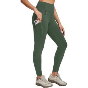 imagebaleaf Womens High Waist Leggings with Pocket Hiking Pants Tummy Control 3 Pocket for Athletic Outdoor RunningDark Army Green
