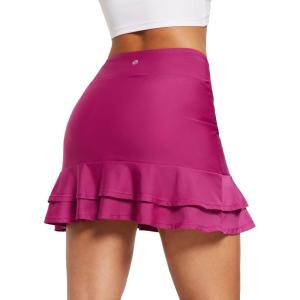 imagebaleaf Womens High Waisted Adjustable Drawstring Ruffle Swim Skirt Bottoms Modest Tummy Control Swim Skort with Pocket LinerRose Red