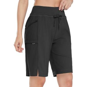 imagebaleaf Womens Hiking Long Shorts 9quot11quot Quick Dry Hiking Bermuda Cargo for Curvy Lightweight Knee Length Shorts Pockets11 Inch Black