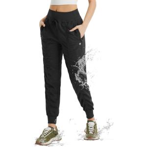 imagebaleaf Womens Joggers with Zip Pockets Hiking Pants Lightweight Quick Dry Water Resistant Track PantsBlack