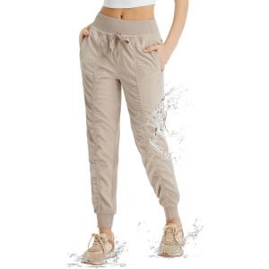 imagebaleaf Womens Joggers with Zip Pockets Hiking Pants Lightweight Quick Dry Water Resistant Track PantsKhaki