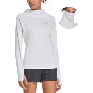 imagebaleaf Womens Long Sleeve Rash Guard with Face Cover UPF 50 Swim Shirts Sun Hoddie Lightweight Quick Dry Hiking Tops01white