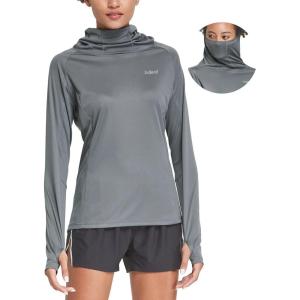 imagebaleaf Womens Long Sleeve Rash Guard with Face Cover UPF 50 Swim Shirts Sun Hoddie Lightweight Quick Dry Hiking Tops02dark Gray