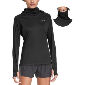 imagebaleaf Womens Long Sleeve Rash Guard with Face Cover UPF 50 Swim Shirts Sun Hoddie Lightweight Quick Dry Hiking TopsBlack