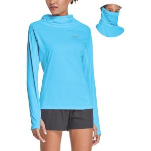 imagebaleaf Womens Long Sleeve Rash Guard with Face Cover UPF 50 Swim Shirts Sun Hoddie Lightweight Quick Dry Hiking TopsBlue