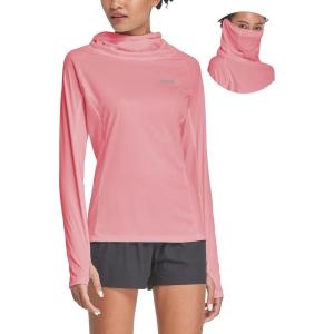 imagebaleaf Womens Long Sleeve Rash Guard with Face Cover UPF 50 Swim Shirts Sun Hoddie Lightweight Quick Dry Hiking TopsPeach
