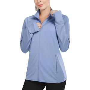 imagebaleaf Womens Long Sleeve Running Shirts UPF 50 Sun Protection Full Zip Athletic Jackets Lightweight Zipper PocketsBlue